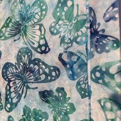 Vintage Butterfly Batik 2 Yards, Blue, Green, Turquoise Quilting Fabric