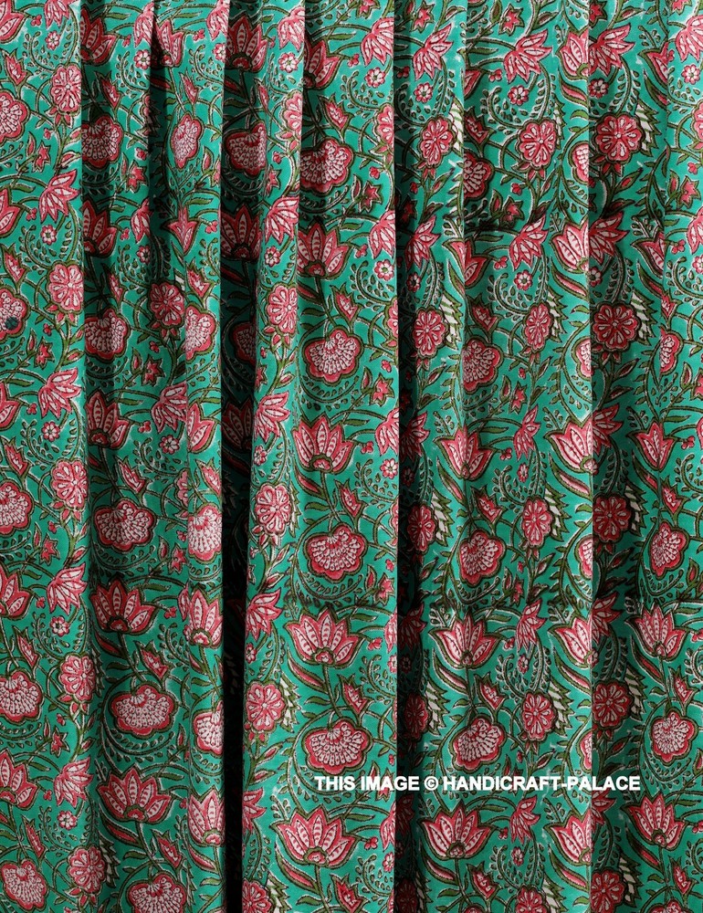 5 Yard Hand Block Printed Canvas Duck Upholstery Curtain Fabric 50″ Wide Green