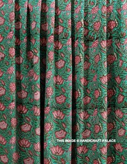 5 Yard Hand Block Printed Canvas Duck Upholstery Curtain Fabric 50″ Wide Green