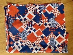 Klopman Mills 1971 Vintage Drapey Woven Dacron Poly Red White Blue 3 YD x 44″