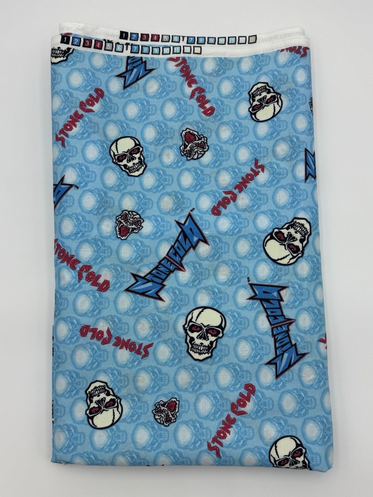 Stone Cold 1999 WWF Fabric 3.5 Yards Vintage White Skulls Blue White Wresting