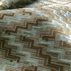 Pale Blue and Brown Mid Century Geometric Velvet Cut Upholstery Fabric 56″