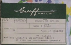 GREEFF By Warner Fabric Sample “Poems” By “Sound of Spring” 35″ L x 26″ W Cotton