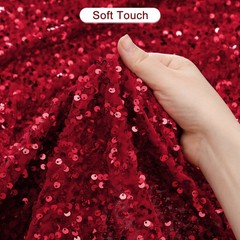 Sequin Fabric Red, 2 Yards Length 3.9 Feet Wide Velvet Fabric for Craft