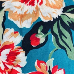 Cranston Cotton Fabric Remnant 1.5 Yards x 58″ Wide Red Orange Floral On Teal