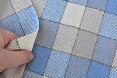 22″ Long x 58″ Wide, Cream Tan Blue & Brown Blocks Lt-to-Mid-Weight Wool, A571