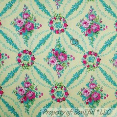 BonEful Fabric FQ Cotton Quilt VTG Yellow Pink Rose Flower Garden Damask Cottage