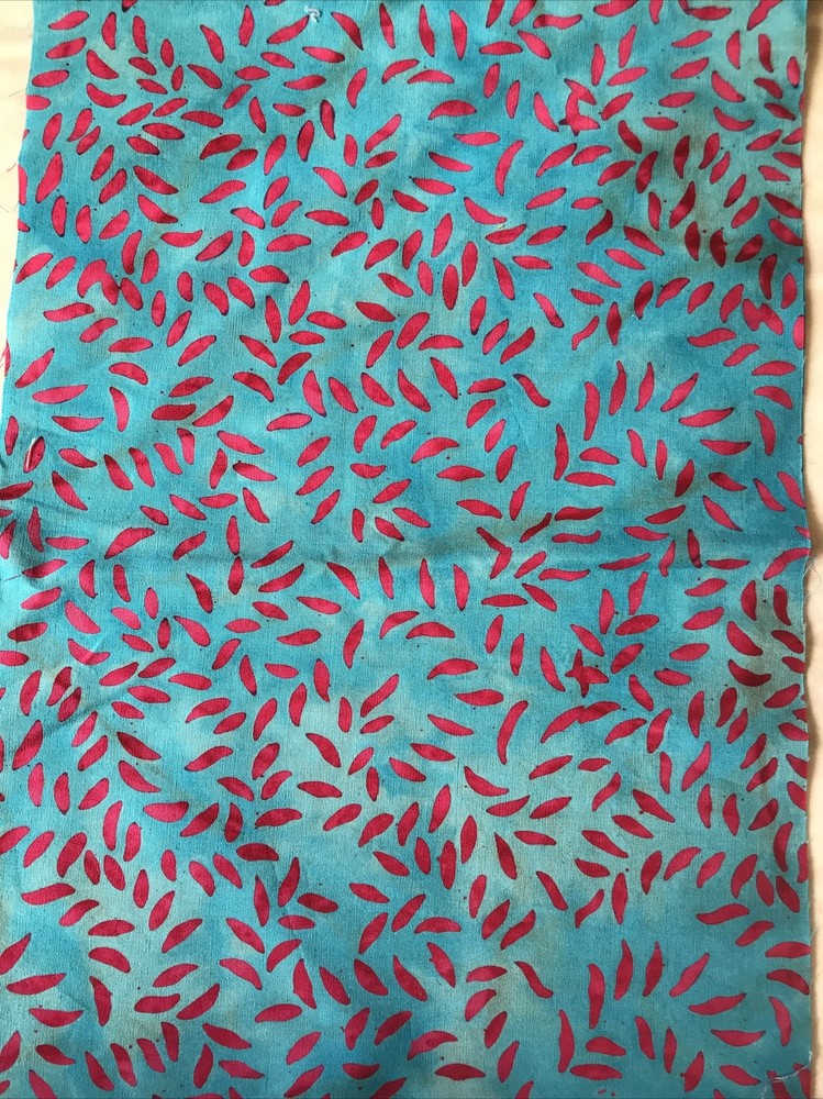 Hoffman Fabrics Batik Red Turquoise Leaf Print 1/8 Yard