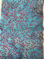 Hoffman Fabrics Batik Red Turquoise Leaf Print 1/8 Yard