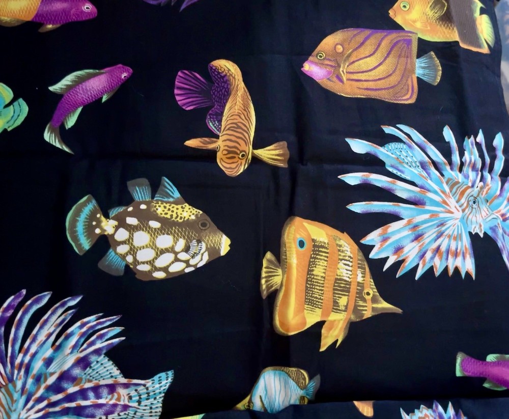 VTG Brigh Multicolored Tropical Fish on Black by Springs Industries BTHY