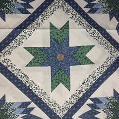 3+Yd Vtg 90WX115L Floral Cotton FABRIC Large Cheater QUILT TOP Panel Blue Green