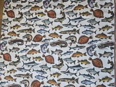 White Canvas With Fish Print Fabric 58″ X 35″ Sewing Projects Crafting Home