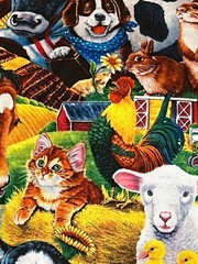 3.5 Yd. Farm Animals Dogs Horses Cows Sheep Cats Roosters 42″ Wide Cotton Fabric