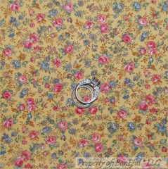 BonEful Fabric FQ Cotton Quilt VTG Yellow Pink Blue Green Antique Rose Flower S