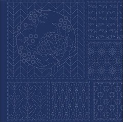 Patchwork Quilting Sewing Fabric Sashiko Botanical Navy Panel 50x110cm