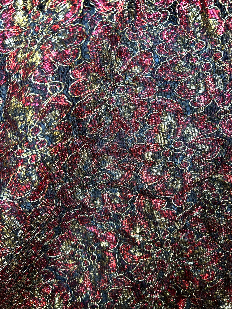 Red & Gold embroidery Metallic Floral Lace, Fabric By the Yard 44″ Wide