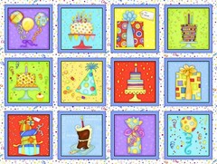 Birthday Party Balloon Cake Fabric Celebrate Cotton by Henry Glass 24″ Panel