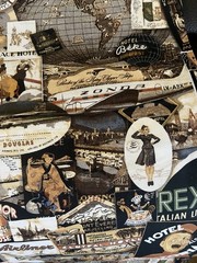 50”x 43” Travel/hobby Print, Fabric Remnant. Cotton For Quilts CraftsMedium