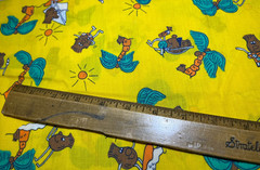 25-07-11 COTTON FABRIC-RARE-COCONUT “MAN” ON DESERT ISLAND-CARTOON-1 YD X 45″