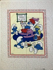 Vintage Smurf Home Sweet Home Fabric Crib Panel Baby Quilt 1982 Cut & Sew Peyo