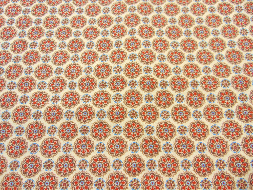Cotton Quilt Fabric Brown/Blue/Tan Floral Print 1yd x 44″