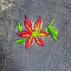 VTG Embroidered Mini Flowers On Dark Blue Cotton Blend Fabric 39″ L x 44″ W