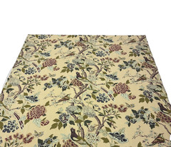 WHIPPOORWILL TAPESTRY BEIGE BIRD FLORAL LINEN FABRIC W/BACKING BY YARD 54″W