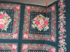 VTG GREEN W/PINK FLORAL PAISERY Patchwork 4 PILLOW COTTON FABRIC PANEL NE