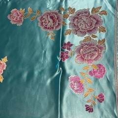 angzhou Silk Brocade Set Turquoise & Pink Phoenix Peony Bedspread Coverlet 84×70