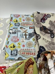 Novelty Print Fabric Lot Superhero Sturgis Route 66 Sports Vintage Pinup
