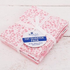 Threadart Exclusive 5 Fat Quarter Bundle Set – White and Pink 100% Cotton Fabric