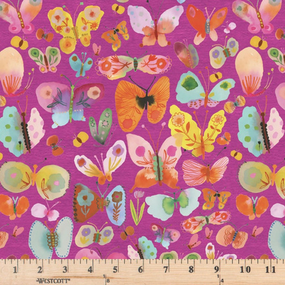 Sweet Somethings Butterflies Delight PWCG021.Magenta Cotton Fabric By half yard