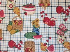Vintage 90s Cotton Fabric Plaid Fruit Baskets 21″ x 58″ Washed Fabric Traditions