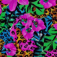 Vintage 80s Swimwear Lycra Fabric Neon Tropical Pink Missbrenner 66 x 57 Precut