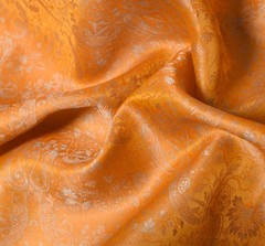 Sushila Vintage Banarasi Woven Scrap Saree Pure Satin silk Orange Sari Fabric
