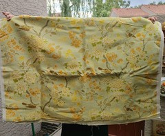 Vtg ~ 20 ft x 48 Inch ~ Birds Trees Floral Flowers UPHOLSTERY Fabric Yellow