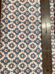 Blue Green Medallions Red Accents on White Very Vintage Cotton Fabric 30″ x 37″W
