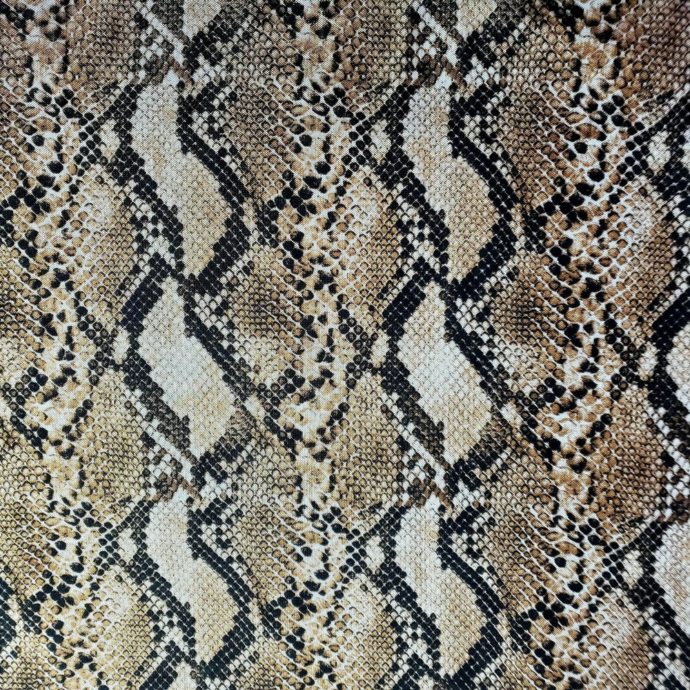 BROWN TAN SNAKE PRINT STRETCH MESH FABRIC 58″ BY THE YARD SEMI SHEER POWER MESH