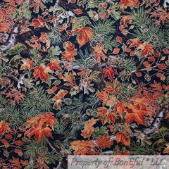 BonEful FABRIC FQ Cotton Quilt Black Brown Orange Gold Metallic Leaf Tree Branch