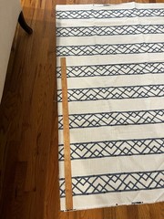 Kravet Latticely Ultramarine Fabric, Cut Yards, Blue Bamboo on Fine Ivory Linen