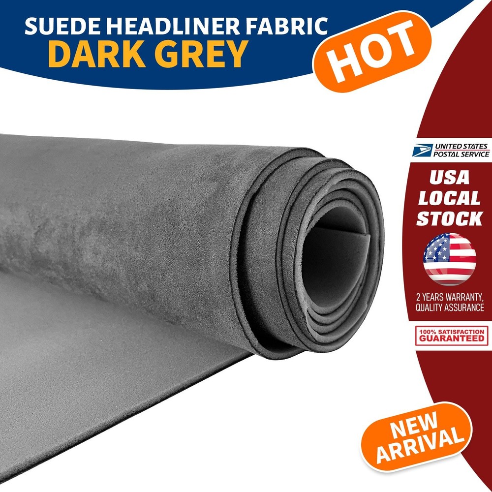 78″x60″ Dark Grey Suede Headliner Fabric with Foam Backing Car DIY Replacement