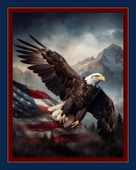 Eagle Fabric Quilt Panel: Soaring Flag, Patriotic USA Cotton (36″ x 45″)