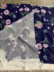 3 Yards Navy Blue Floral Cotton Fabric 20” X 110” Polyester Blend ? Pink Flowers