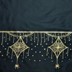 Black Cotton Art Deco Gold Spider Web Border Fabric Gothic Designer Deadstock