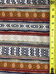 Rayon Stretch Jersey Knit Fabric horizontal Ethnic print Rust/Navy/Cream 9 oz
