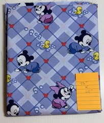 VTG Disney Babies Mickey Minnie Mouse Blue Grid Pattern Fabric 75” X 60” New