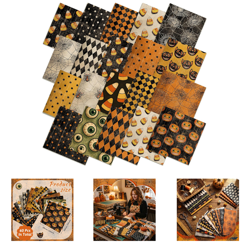 Halloween Fabric Bundle 10×10 Inches Polyester Cotton Quilt Squares 20 Pieces