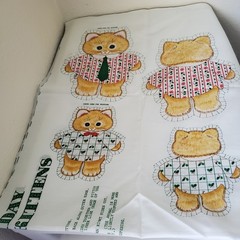 2X Vintage Cranston Print Works Bunny & Springs Mills Holly Day Kittens Fabric