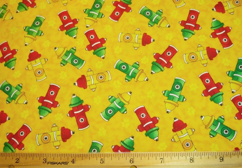 Avlyn “Emergency” Tossed Hydrants and Pawprints on Yellow Cotton Fat Quarter