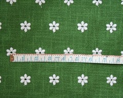 Embroidered White Daisy Linen Cotton Fabric Slub Woven West Germany Green OR Red